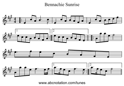 Bennachie Sunrise - staff notation