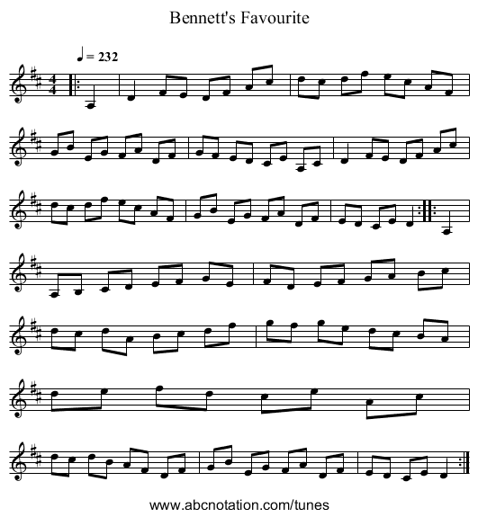Bennett's Favourite - staff notation
