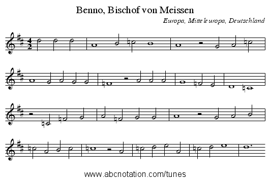 Benno, Bischof von Meissen - staff notation