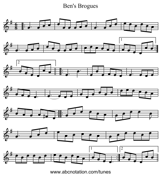 Ben's Brogues - staff notation