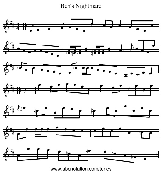 Ben's Nightmare - staff notation
