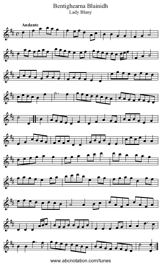 Bentighearna Blainidh - staff notation