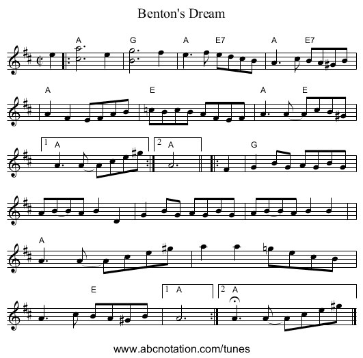 Benton's Dream - staff notation