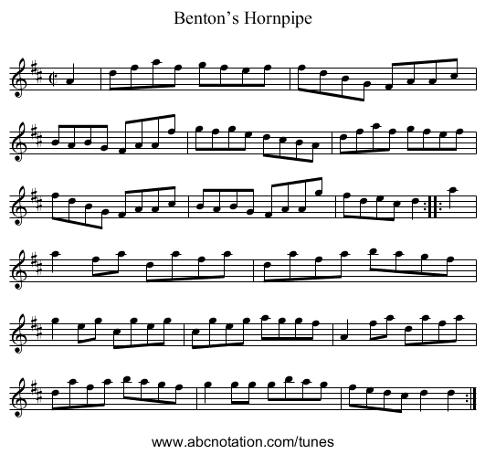 Benton’s Hornpipe - staff notation