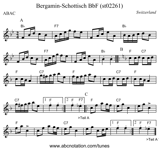 Bergamin-Schottisch BbF (st02261) - staff notation