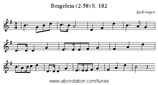 Bergelein (2-58) S. 182 - staff notation