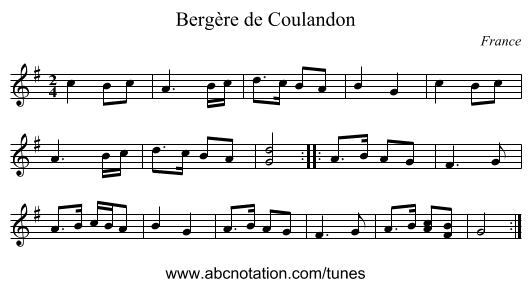 Berg&egrave;re de Coulandon - staff notation