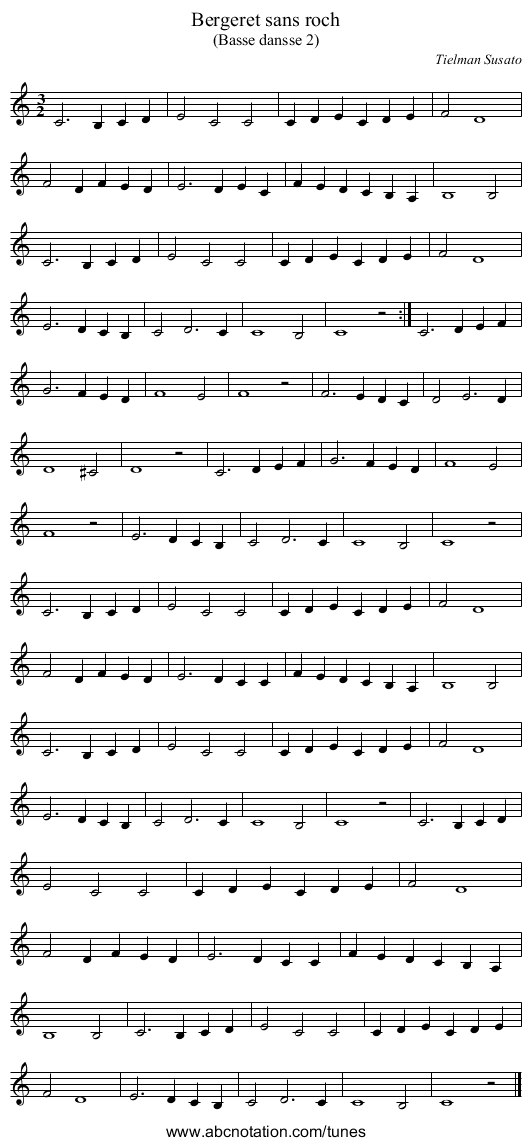 Bergeret sans roch - staff notation
