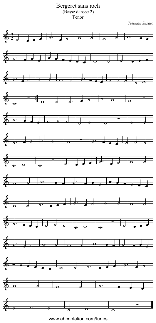Bergeret sans roch - staff notation