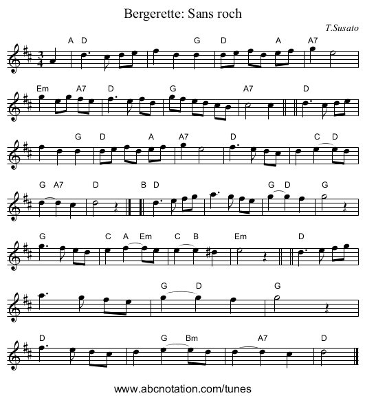 Bergerette: Sans roch - staff notation
