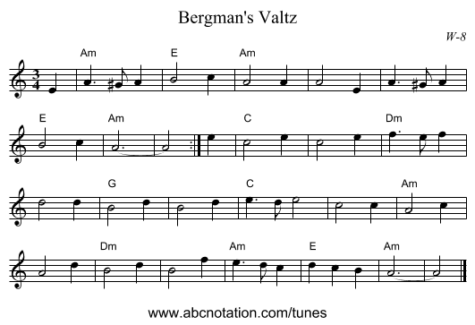 Bergman's Valtz - staff notation