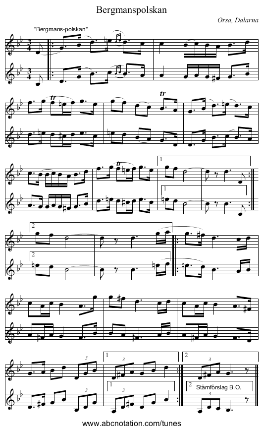 Bergmanspolskan - staff notation