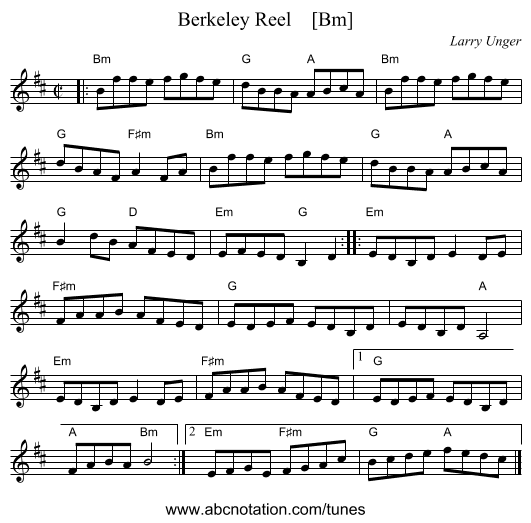 Berkeley Reel    [Bm] - staff notation