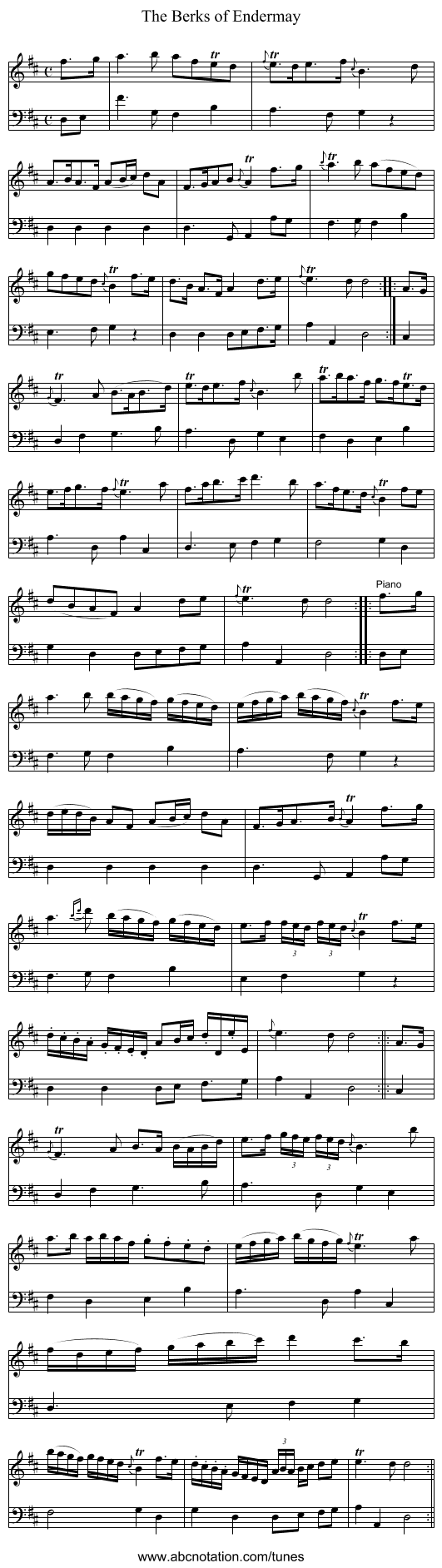 Berks of Endermay, The - staff notation