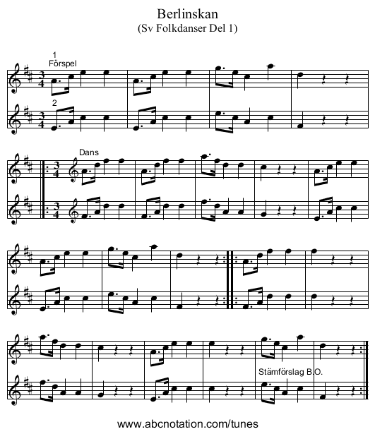 Berlinskan - staff notation