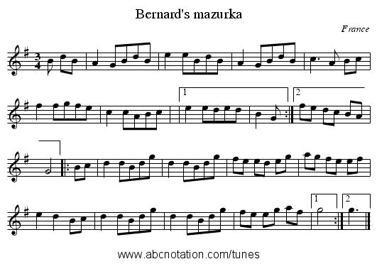 Bernard's mazurka - staff notation