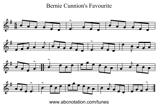 Bernie Cunnion's Favourite - staff notation