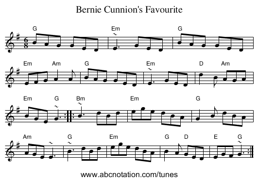 Bernie Cunnion's Favourite - staff notation