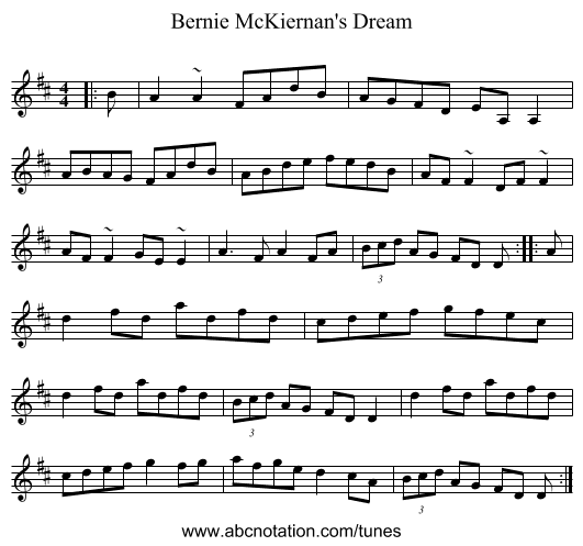Bernie McKiernan's Dream - staff notation