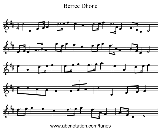 Berree Dhone - staff notation