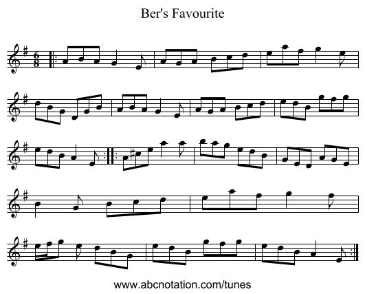 Ber's Favourite - staff notation