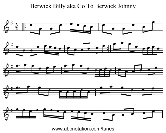 Berwick Billy aka Go To Berwick Johnny - staff notation