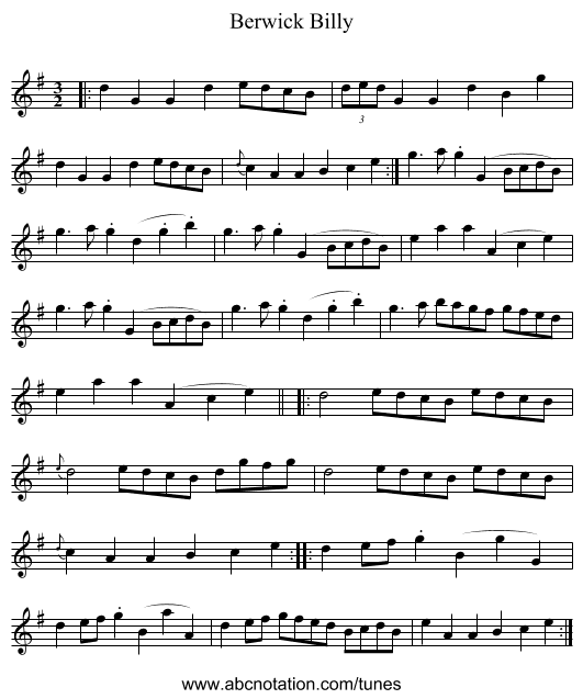 Berwick Billy - staff notation