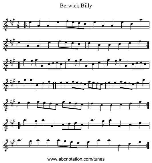 Berwick Billy - staff notation