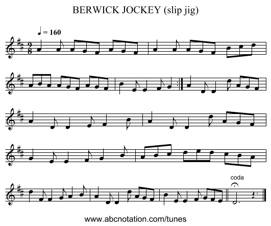 BERWICK JOCKEY (slip jig) - staff notation