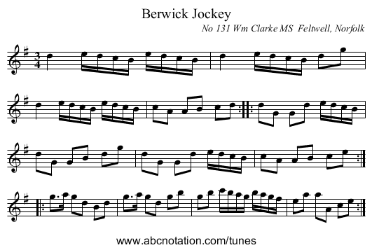 Berwick Jockey - staff notation