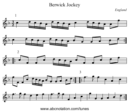 Berwick Jockey - staff notation