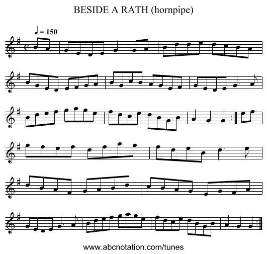 BESIDE A RATH (hornpipe) - staff notation