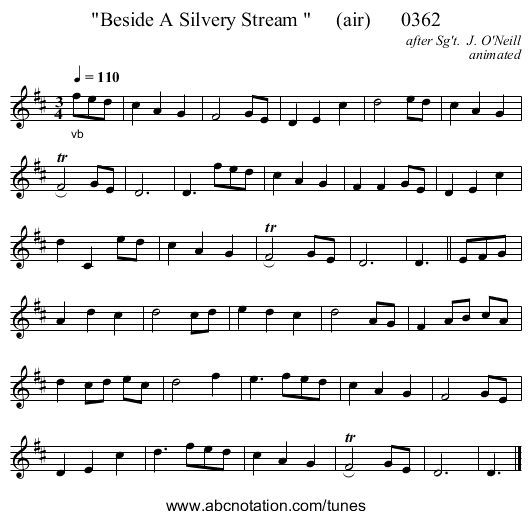 Beside A Silvery Stream      (air)      0362 - staff notation