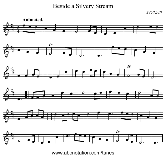 Beside a Silvery Stream - staff notation
