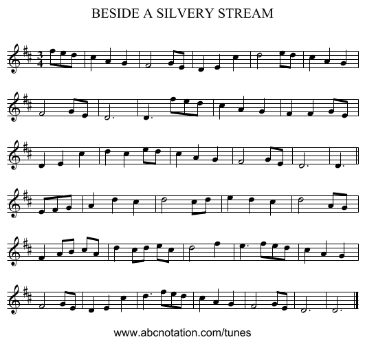 BESIDE A SILVERY STREAM - staff notation