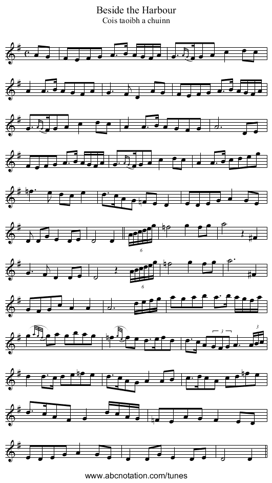 Beside the Harbour - staff notation