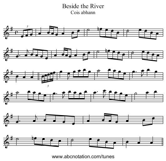 Beside the River - staff notation