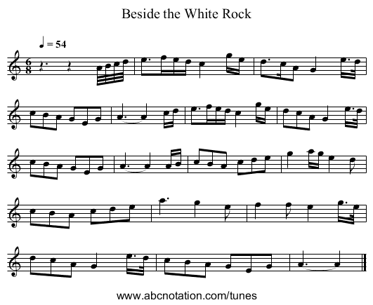 Beside the White Rock - staff notation