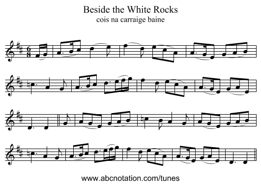 Beside the White Rocks - staff notation