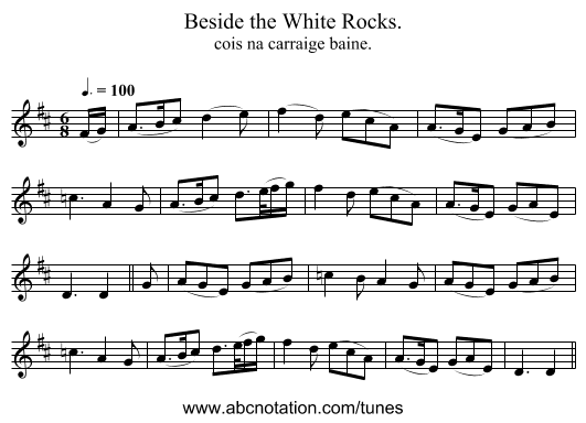 Beside the White Rocks. - staff notation