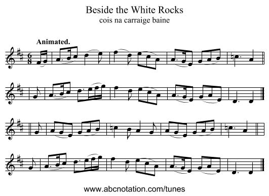 Beside the White Rocks - staff notation