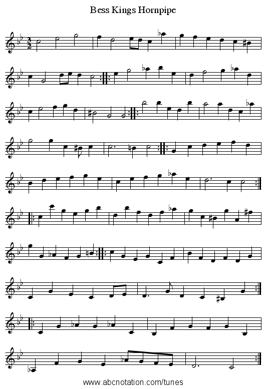 Bess Kings Hornpipe - staff notation