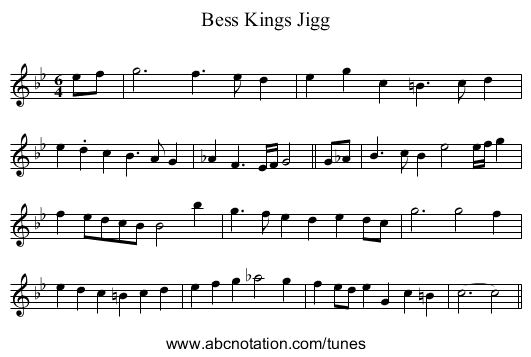 Bess Kings Jigg - staff notation
