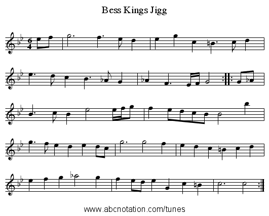 Bess Kings Jigg - staff notation