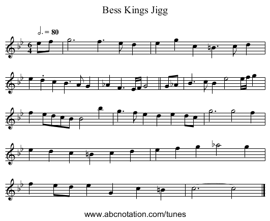 Bess Kings Jigg - staff notation