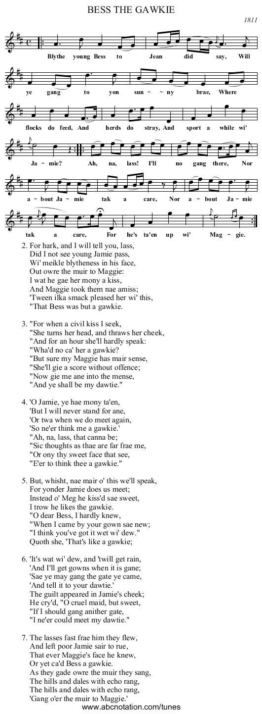 BESS THE GAWKIE - staff notation