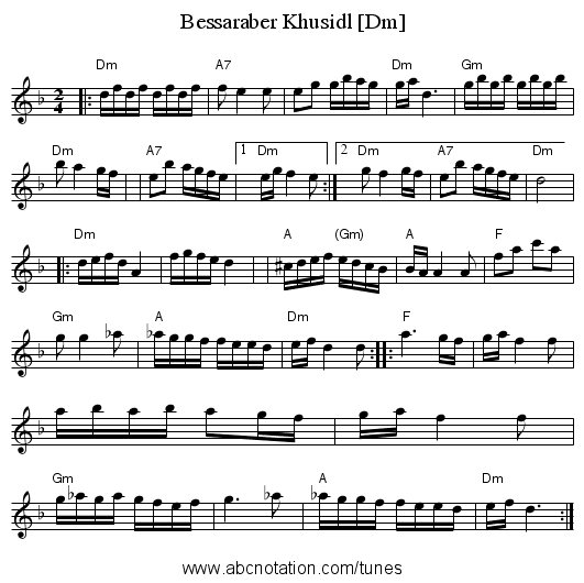 Bessaraber Khusidl [Dm] - staff notation