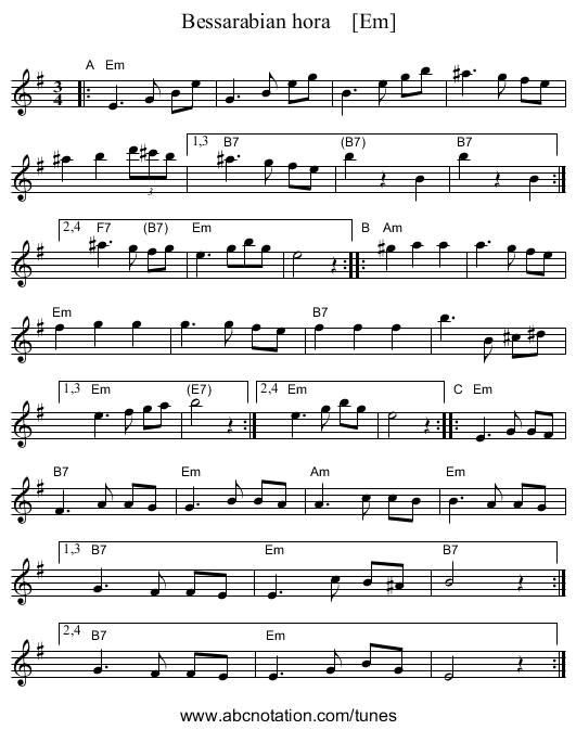 Bessarabian hora    [Em] - staff notation