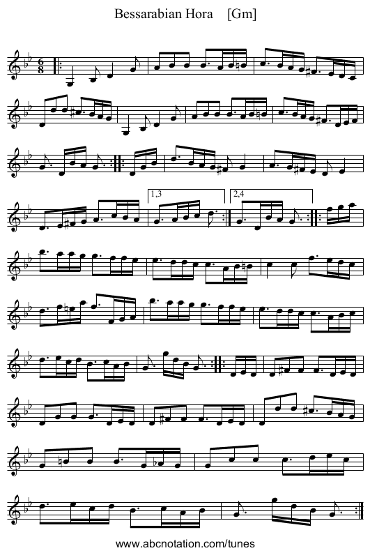 Bessarabian Hora    [Gm] - staff notation