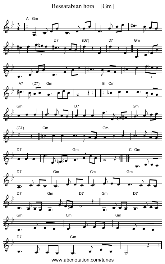 Bessarabian hora    [Gm] - staff notation